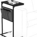 Vantic C Shaped End Table, Small Side Table for Couch and Recliner, Slide Under Sofa Tray Desk with Storage Bag for Living Room and Bedroom, Black