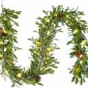 Flopttsun 6FT Lighted Garland Christmas with Timer, Faux Cedar Garland Realistic with Berry Pinecone, Xmas Vines for Fireplace Indoor Outdoor Winter Decor