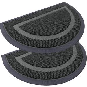 OLANLY 2 Pack Half Circle Door Mats, Waterproof All-Weather Indoor/Outdoor Welcome Mats, Sturdy Natural Rubber, Low-Profile Easy to Clean Doormats for Front Door, Patio, Porch, 29.5x17, Black