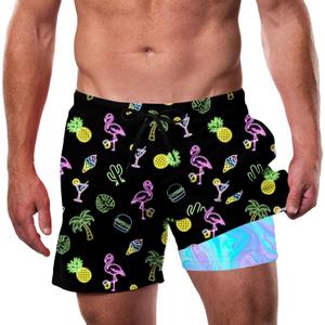 Cozople Men's Swim Trunks with Compression Liner 5.5" Inseam Quick Dry Bathing Suit Boxer Brief Lined Swim Shorts Swimwear (S)