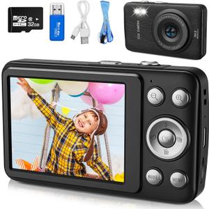 Kids Camera Toys for Boys Girls,Digital Video Camera Toys for Kids with MP3 Music Player and 32GB SD Card,Ideas Birthday Gifts for 4 5 6 7 8 9 10+ Years Old Little Girls and Boys(Black)