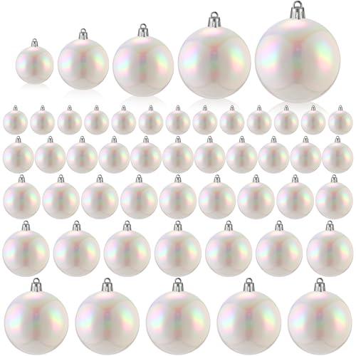 Shappy 36 Pcs Christmas Iridescent Ornaments Halloween, Transparent DIY Shatterproof Hanging Rainbow Ball Christmas Ornament 5 Different Sizes for Party, Wedding, Home Decor (White)