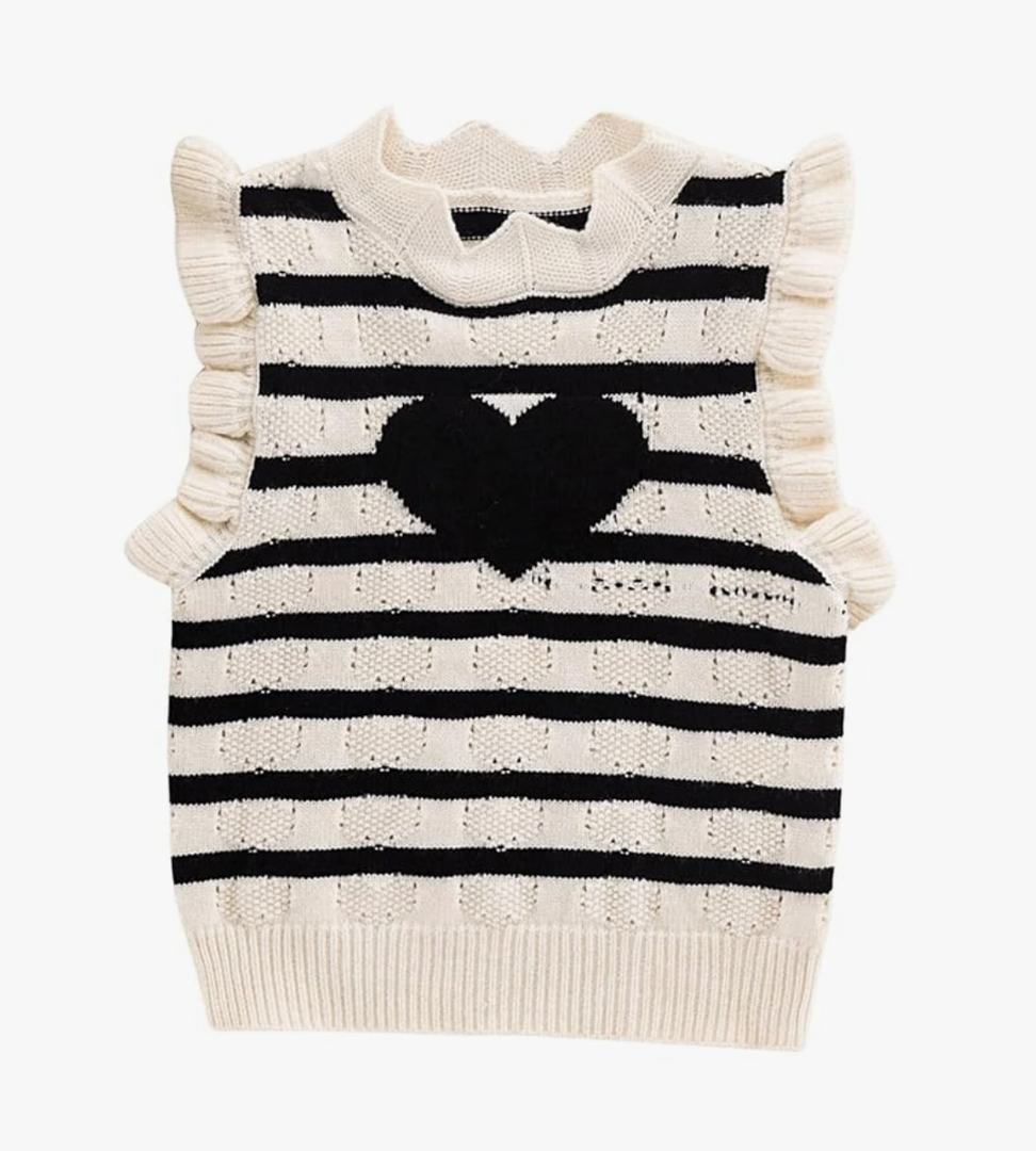 Floerns Toddler Girl's Striped Print Knitwear Pullover Tank Ruffle Trim Sweater Vest (No Size)