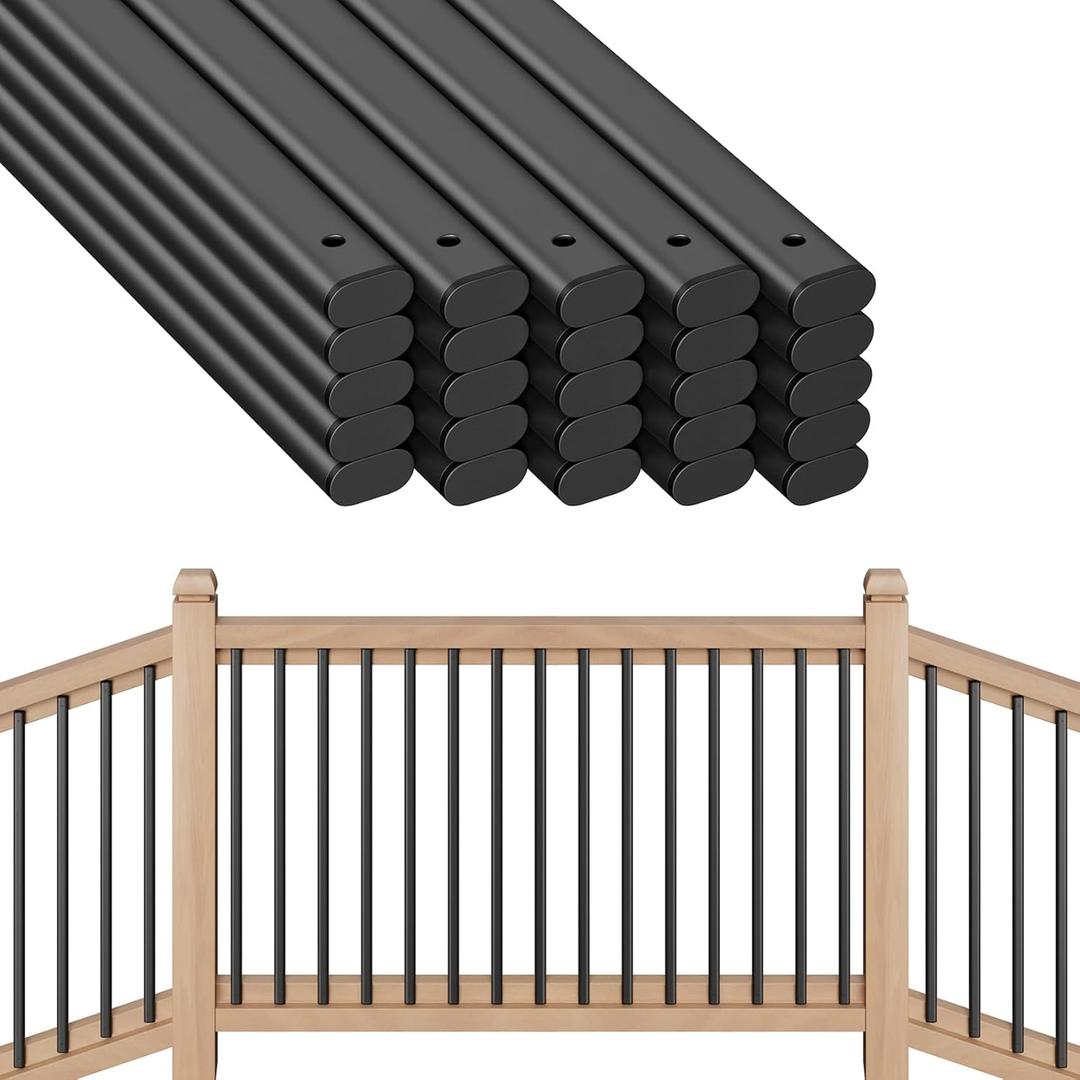 25 Pack Deck Balusters 36" Staircase Baluster for Deck Systems, Black Hollow Metal Spindles for Stair Railing and Porch Railing, Indoor Outdoor Use (1.5mm Thick)