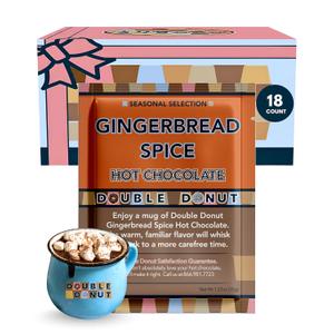 Double Donut Coffee Gingerbread Spice Hot Chocolate Mix Packets, Flavored Gingerbread Hot Cocoa Mix, 18 Count (EXP 03/17/27)