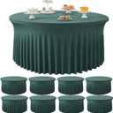 8 Pack Hunter Green Round Spandex Tablecloth for 60 inch Table, Stretchy 120inch Fitted 5FT Round Table Cloths Dark Green, Wrinkle Free Table Cover with Skirt for Wedding Party Dining Banquet