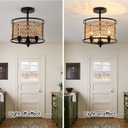 3 Light Rattan Ceiling Light Fixture 11inch Boho Semi Flush Mount Ceiling Light Black Hand-Woven Cage Wicker Chandelier for Farmhouse Bedroom Hallway Entryway Kitchen