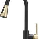 BESy Brass Single Handle Kitchen Faucet with Pull Down Sprayer, Black Gold (1 or 3 Hole) 
