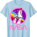 Nerdy NASA Rainbow Rocket Launch Girls Science Teacher T-Shirt, Baby Blue, Medium