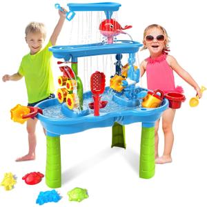 Water Table for Toddlers 3-5 | 3-Tier Kids Water Table Toys, Outdoor Water Table with Rain Showers Splash Pond for Beach Backyard Summer, Sensory Play Table for Boys Girls