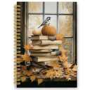 XPH Fall Bookish Spiral Notebook, Autumn Notebooks for Women Men, Pumpkin Bird Bookish Hardcover Journal for Writing 160 Pages 5.5 x 8.3 Inch, Reading Gifts for Book Lovers