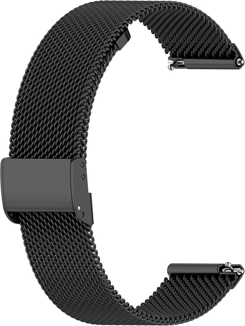 RuenTech Compatible with FITVII H86/HM68 Smart Watch Bands, Stainless Steel Metal Mesh Loop Straps Replacment Bands for FITVII 1.57" Fitness Tracker (Black)