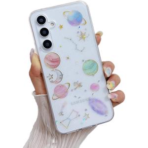 Compatible for Samsung Galaxy S24+ Plus / S25+ Plus Case, Cute Clear Cases with Design Stars and Moon Bling Glitter Planet Aesthetic Silicone Cover Women Girls for Samsung S24+ 6.7'', Space