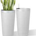 24in Tall Self-Watering Planters Set of 2, White | Water level indicator, Self-watering irrigation system, Non-toxic PP plastic, Weather Resistant, Indoor Outdoor Use
