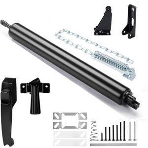 Black Screen and Storm Door Closer Kit, All in ONE, Closer for Heavy Storm Doors, Screen and Storm Door Push Button Latch Set, Storm Door Protector Chain and Spring, MGPneumatic002