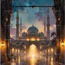 Islamic Architecture Paint by Numbers Kit for Adults - DIY Grand Mosque at Twilight Painting on Canvass, Acrylic Paint Set, Suitable for Beginners, for Home Decoration or Gifts(8X12IN Framed)