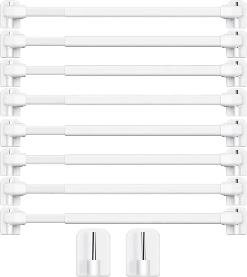 Jetec 2 Pcs Adjustable Plastic Net Curtain Rod 15.7-27.5 Inch Self Adhesive Shower Curtain Rods for Window Cupboard Bars Tension Drill Less Accessories for Home Bathroom Hotel (White)