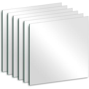 6Pcs Glass Wall Mirror Tiles 6 x 6 x 0.08'' Thick Square Mirror Sheets with Adhesive Stickers for Home Gym, Bedroom, Door, Bathroom, Entryway, Wall Decor