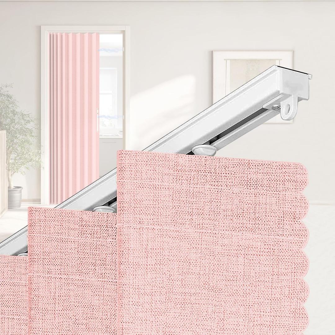 Accordian Door Curtain,Install Adhesive Track 100% Blackout Doorway Curtains,Suitable for Bedroom,Closet,Interior Room Divider,Pink 55" W78" L,1 Piece