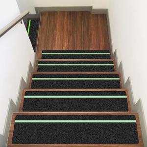 10 Pack 6 x 32 Anti Slip Traction Treads with Glow in The Dark Stripe, Outdoor Waterproof Non Skid Pre-Cut Tape with Roller, High Traction Friction Abrasive Adhesive for Stairs Step