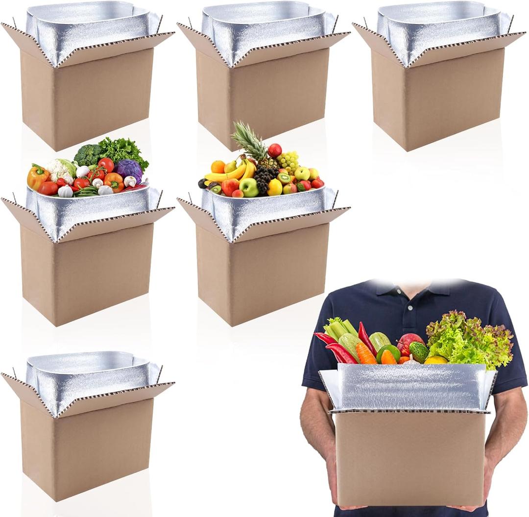 6 Pack Insulated Shipping Boxes with Aluminum Foil Insulated Bagfor Shipping Frozen Food Cold Shipping Boxes Large Foil Cooler Carton Moving Kits for Mailing Packing (with Insulated Bag)
