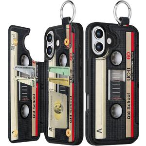 Shorogyt Compatible with iPhone 17 Wallet Case with Card Holder - Cute CD Tape Design Kickstand for Magnetic Clasp Back Flip Folio Leather Phone Covers for Women Men Girls