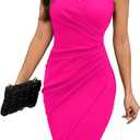 IHOT 2025 Women's Sexy V Neck Sleeveless Faux Wrap Ruched Sheath Bodycon Cocktail Party Work Dress (Large)