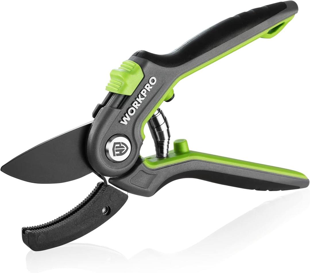 WORKPRO Anvil Pruning Shears, 8 Professional Gardening Hand Pruner with SK5 Steel Sharp Blades, Ideal Gardening Tool for Cutting and Trimming, Green