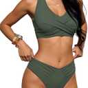 ANRABESS Womens Bikini Sets Two Piece Swimsuits High Waisted Halter Twist Front Bathing Suit 2026 Summer Beach Swimwear (X-Large, Army Green)