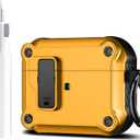 Maxjoy for Airpods 3rd Generation Case, Carbon Fiber Secure Lock Clip Full Body Shockproof Hard Shell Protective Apple for Airpods 3 Case Cover with Keychain for AirPod 3rd Gen 2021 for Men, Yellow