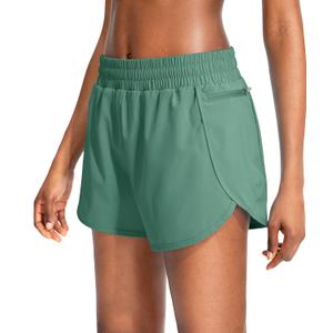 Soothfeel Womens Running Shorts with Zipper Pockets High Waisted Athletic Gym Workout Shorts for Women with Liner (X-Small, Porcelain Green)