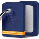 Waterproof Mattress Protector King Size, | Navy Blue Fitted Sheet for Master Bedroom. Secure Fit Bed Cover, Machine Washable & Durable