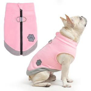 Mihachi Dog Fleece Vest Sweater Zip Up Warm Pullover Step-in Dog Jacket with Dual D-Ring Leash, Winter Cold Weather Reflective Coat Clothes Hoodie for Small Medium Dogs Puppy Cat Boy Girl, Pink S (Small(Chest: 15", Neck: 12", Back: 10"))