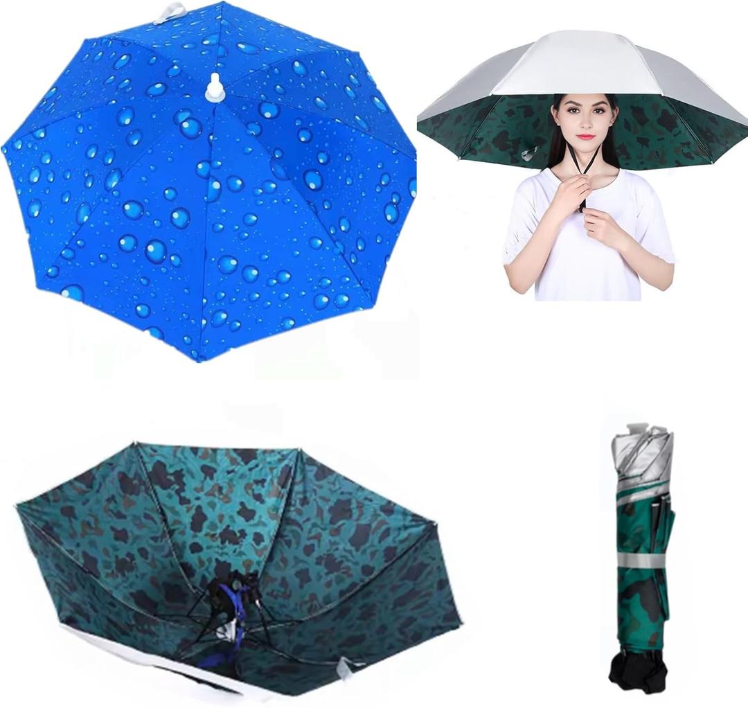 2 PCS Umbrella Hat for Adult,36.2" Diameter Fishing Umbrella Hat Folding Adjustable Sun Rain Cap, Oversize Waterproof UV Protection Fishing Headwear for Outdoor Party Beach Hiking