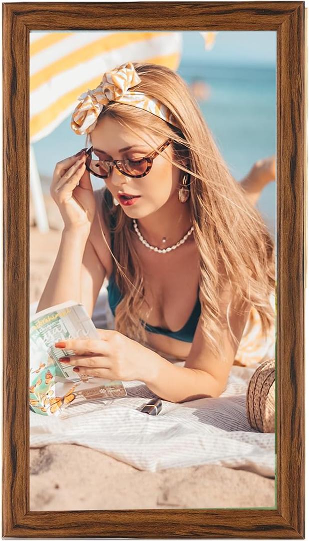 20x40 Wood Frame Brown, Rustic Natural Wooden 40x20in Poster Picture Frame, Distressed 20 x 40inch Woodgrain Gallery Photo Frame with HD Plexiglass, Horizontal Vertical Wall Mounting Display 1pcs