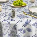 Horaldaily Spring Tablecloth 6060 Inch Round, Dragonfly Wildflowers Floral Herbs Washable Table Cover for Party Picnic Dinner Decor