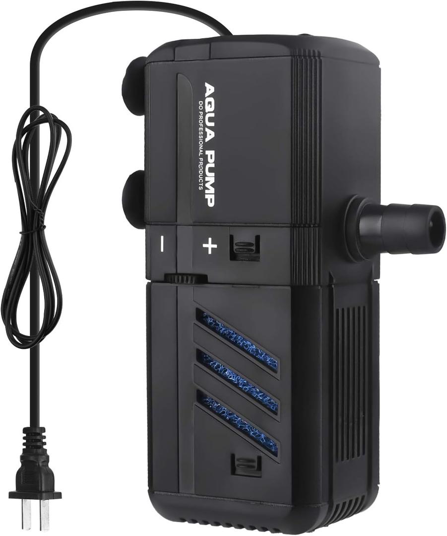 Submersible Aquarium Internal Filter 6W, Adjustable Fish Tank Filter with 132 GPH Water Pump for 1-10 Gallon Fish Tank Black (132GPH, 6W)