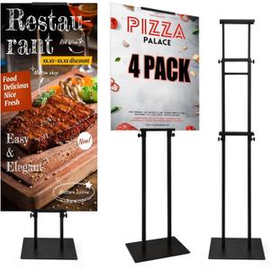 4 Pack Floor Poster Board Stand, Double-Sided for Board & Foam Sign, Adjustable Metal Sign Holder, Height Up to 82Inches Poster Stand for Display Pedestal Sign Stand