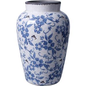 Vintage Blue and White Vase Porcelain Flower Vase Ceramic for Home Decor Rustic 9.7" H (Large)
