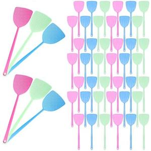 50 Pcs Fly Swatter Plastic Fly Swatters Heavy Duty Colorful Strong Flexible Manual Fly Swat Set Long Handle for Effective Flies and Mosquitoes Swatting Durable and Flexible Fly Swatters Set