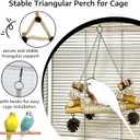 Bird Swing for Cage with Chew Toys, 3 Sisal-Wrapped Parrot Perches & Stable Triangle Design, Wooden Hanging Parakeet Toys Swing for Cockatiel Lovebirds Conures Quaker Balance Training (S)