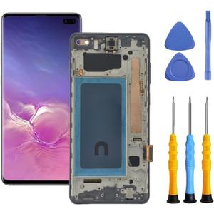 for Samsung S10 Plus Screen Replacement with Frame for Samsung Galaxy s10+ Plus Screen Replacement G975f G975u G975w LCD Display Touch Screen digitizer Assembly 6.4" Black