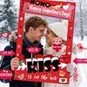 Valentines Day Photo Booth Props Frame, Love Heart Kiss Selfie Photobooth Props, Happy Valentines Day Photo Props for Wedding, Anniversary & Party Decorations