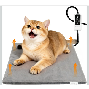 Pet Heating Pad for Dogs & Cats, 24"x18" Waterproof Heated Bed with 6-Temp & Timer, Chew-Resistant Cord Electric Warm Bed for Senior Pets, Soothing Pain Relief for Arthritis