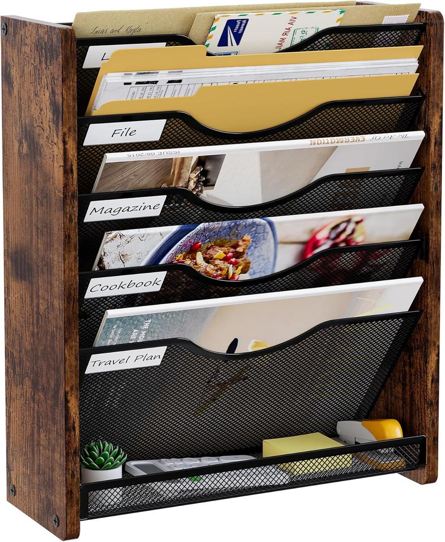 Wall File Organizer,6 Tier Mesh Mail Organizer Wall Mounted,Hanging File Holder,Magazine Rack for Documents,Magazine,Literature,File,Mails,Envelopes
