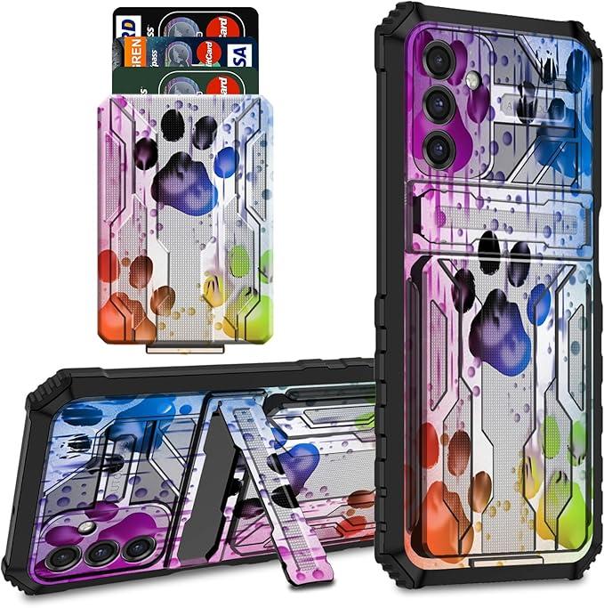 for Samsung Galaxy S24 Ultra Case Wallet Case with Credit Card Holder & Kickstand Dual Layer Hard PC Soft TPU Protective Cover for Samsung Galaxy S24 Ultra 6.8 inch 2024 - Watercolor Dog Paws