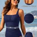 Aqua Eve One Piece Bathing Suit for Women Tummy Control Swimsuit Slimming Vintage Swimwear (Blue, S)