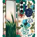 Hocase for Galaxy S23 Plus Case, Shockproof Heavy Duty Protection Soft Silicone Rubber Bumper+Hard Plastic Hybrid Protective Case for Samsung Galaxy S23 Plus (6.6") 2023 - Teal Flowers