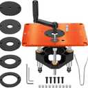 3-1/2" Router Lift System, Precision Router Table Lift for 3-1/2" Diameter Motor, 9-1/4'' x 11-3/4'' Plate 5-Piece Insert Ring Kit Compatible with Bosch, Kreg, Skil, Porter, DeWalt, Craftsman, Ridgid