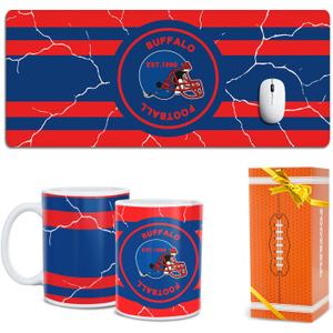Football Fan Coffee Mug Cup and Large Desk Matt for Desktop Buffalo Themed Merch Fan Shop Men Women Sport Stuff Apparel Memorabilia Decor Bill Team Bf Boyfriend Novelty Cool Special Present Funny Gift